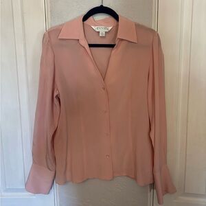 Vintage Casual Corner 100% Silk Soft Pink V-Neck Blouse Size Large